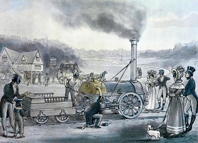 Stephenson's 'Northumbrian', the first locomotive to be built with an integral firebox (print) by English School - print
