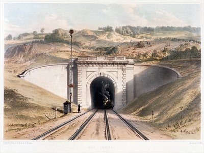 Portal of Brunel's box tunnel near Bath (colour litho) by English School - print