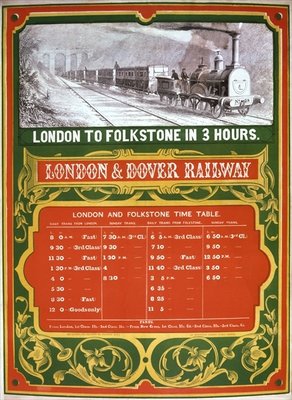 Early timetable for the London to Dover Railway (colour litho) by English School - print