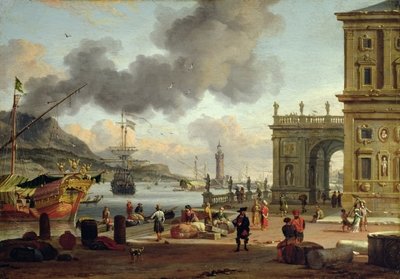 A Mediterranean Harbour Scene by Abraham Storck - print