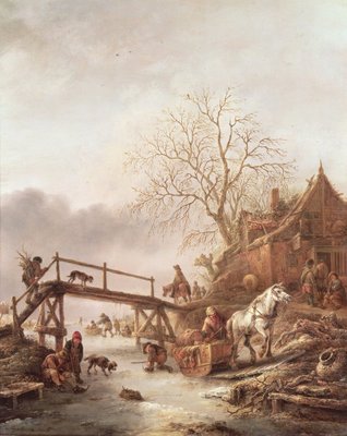 A Winter Scene, 1640 (oil on panel) by Isack van Ostade - print