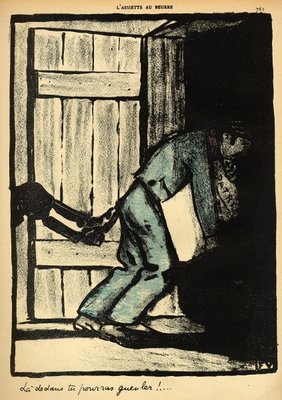 Fine Art Print of A man caught putting up political posters is thrown in prison, from 'Crimes and Punishments', special edition of 'L'Assiette au Beurre', 1st March 1902 by Felix Edouard Vallotton