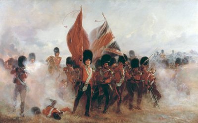 The Colours: advance of the Scots Guards at the Alma, 1899 (oil on canvas) by Lady Butler - print
