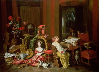 Interior with a Lady at a Harpsichord by Francesco Fieravino - print