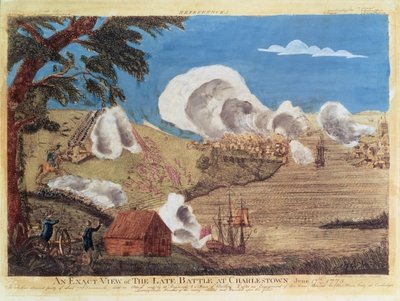 An exact view of the late Battle at Charlestown on 17th June 1775 (coloured engraving) by Bernard Romans - print