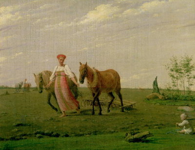 Ploughing in Spring, 1820s (oil on canvas) by Aleksei Gavrilovich Venetsianov - print