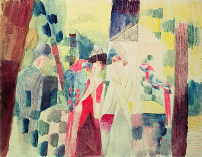 Two Women and a Man with Parrots, 20th century by August Macke - print