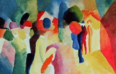 Woman with a Yellow Jacket, 1913 (watercolour) by August Macke - print