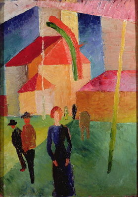 Church Decorated with Flags (oil on canvas) by August Macke - print