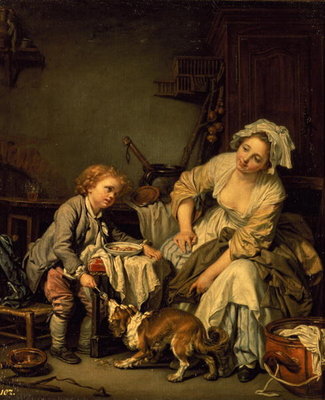 The Kitchen Maid by French School - print