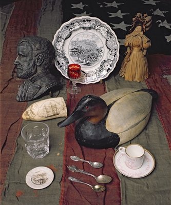 Collection of objects, including a commemorative cup and saucer of the Declaration of Independence, 1776 by American School - print