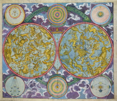 Celestial Map of the Planets (coloured engraving) by Georg Christoph II Eimmart - print