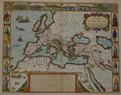 A New Map of the Roman Empire, from 'A Prospect of the Most Famous Parts of the World', pub. by Bassett &amp; Chiswell, 1676 (hand coloured plate engraving) by John Speed - print
