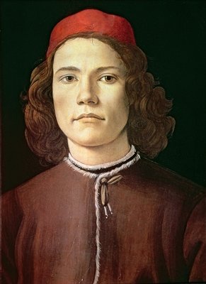 Portrait of a Young Man, c.1480-85 (tempera &amp; oil on panel) by Sandro Botticelli - print