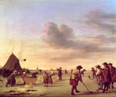 Golfers on the Ice near Haarlem, 1668 (panel) by Adriaen van de Velde - print