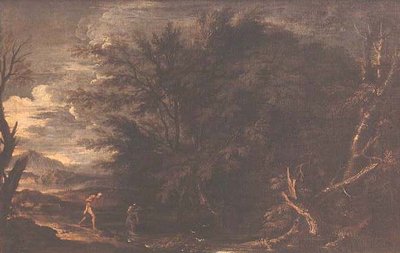 Landscape with Mercury and the Dishonest Woodman, c.1650 (oil on canvas) by Salvator Rosa - print