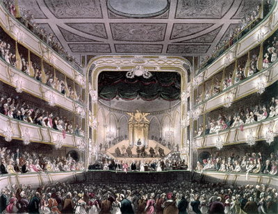 Covent Garden Theatre, 1808, from 'Ackermann's Microcosm of London' engraved by J. Bluck (fl.1791-1831) (aquatint) by T. Rowlandson - print