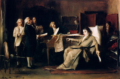 Mozart directing his Requiem on his deathbed (oil on canvas) by Mihaly Munkacsy - print