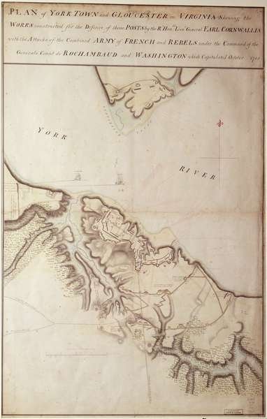 British map of the Siege of Yorktown, 1781 (pen &amp; ink on paper) by John Hills - print