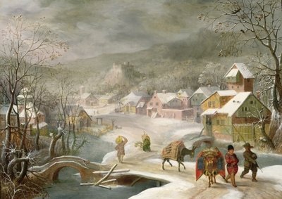 A Winter Landscape with Travellers on a Path by Denys van Alsloot - print