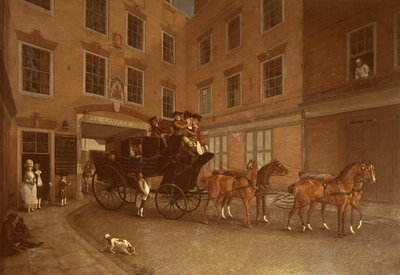 The Departure of the Diligence from Southampton (oil on canvas) by English School - print