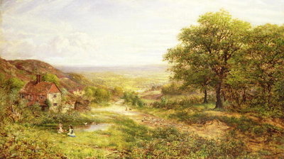 Landscape with Children by a Pond, 1884 by George William Mote - print