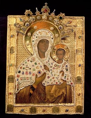Icon of the Virgin, Smolenskaja monastery, Moscow, 16th century by English School - print