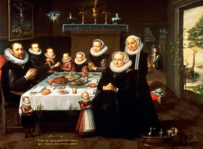 A Portrait of a Family saying Grace Before a Meal, 1602 (oil on canvas) by Gortzius Geldorp - print
