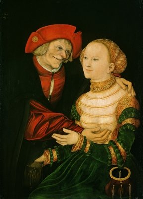The Ill-Matched Couple (panel) by Lucas, the Elder Cranach - print