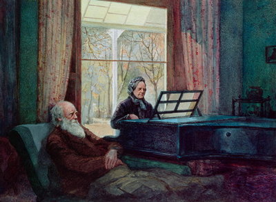 Charles Darwin and his wife at the Piano by Anonymous - print
