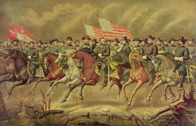 Grant and his Officers (colour litho) by E. Boell - print