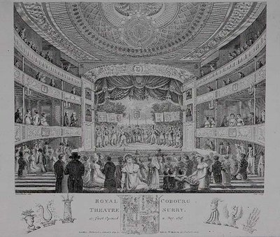The Royal Cobourg Theatre, Surry, 1818 (engraving) by English School - print