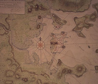 Plan of Towns of Boston and Charlestown, 1775 (hand-coloured engraving) by English School - print