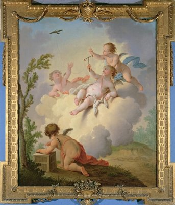 Angels Playing with a Bird in a Landscape by Hendrik Willem Schweickardt - print