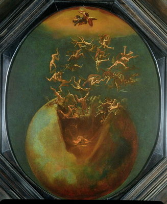 Fall of Satan and the Rebel Angels from Heaven (oil on silvered copper) by Jakob Isaaksz Swanenburgh - print