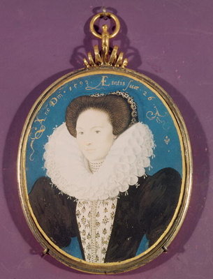 Mrs. Holland (lady in waiting to Elizabeth I), aged 26, 1593 (watercolour on vellum) by Nicholas Hilliard - print