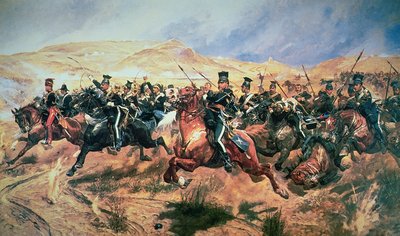 Charge of the Light Brigade, Balaclava, 25 October in 1854 (colour litho) by Richard Caton II Woodville - print
