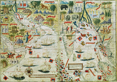 Arabia and India, from the 'Miller Atlas', c.1519 by Pedro Reinel - print