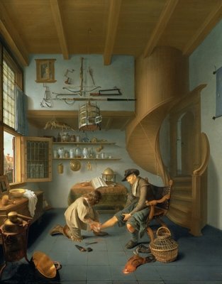 A Barber surgeon tending a peasant's foot, c.1650 (panel) by Koedyck - print