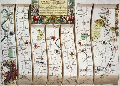 Road from London to Bristol, from John Ogilby's 'Britannia', published London, 1675 (hand-coloured engraving) by John Ogilby - print