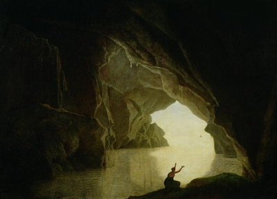 Fine Art Print of A Grotto in the Gulf of Salernum, with the figure of Julia, banished from Rome, exh. 1780 by Joseph Wright of Derby