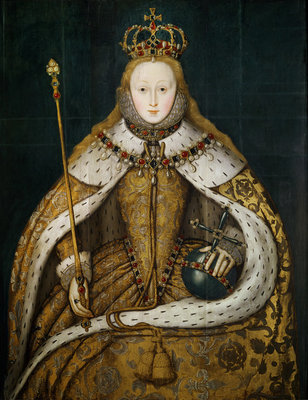 Queen Elizabeth I in Coronation Robes, c.1559-1600 (oil on panel) by English School - print