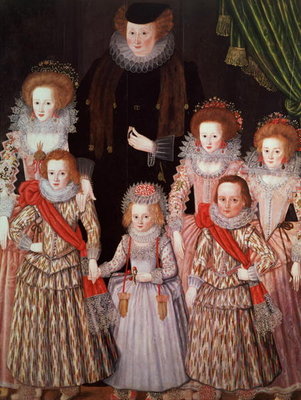 The Tasburgh Group: Lettice Cressy, Lady Tasburgh of Bodney, Norfolk and her Children, c.1605 (panel) by English School - print