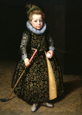 Portrait of a four-year old boy with club and ball, 1611 (oil on canvas) by Paulus Moreelse - print