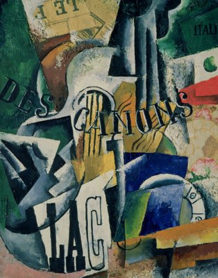 Italian Still Life, 1914 (oil, gypsum and paper on canvas) by Lyubov Sergeevna Popova - print