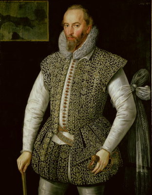 Portrait of Sir Walter Raleigh, 1598 (oil on panel) by William Segar - print