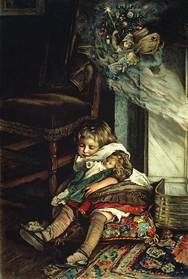 Children dreaming of toys, frontispiece of 'A Christmas Tree Fairy', pub. 1886 (colour litho) by Lizzie Mack - print