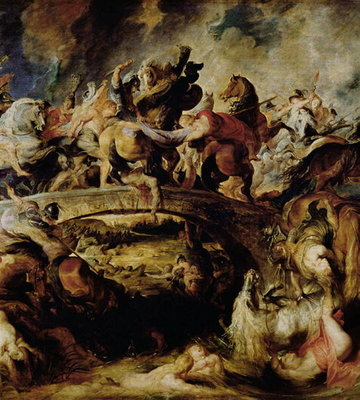 Battle of the Amazons and Greeks (detail), c.1617 (oil on panel) by Peter Paul Rubens - print