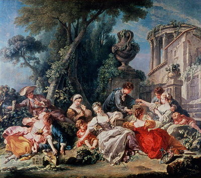 Bird Catchers (oil on canvas) by Francois Boucher - print