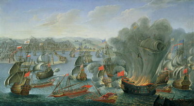 Naval Battle with the Spanish Fleet (oil on canvas) by Pierre Puget - print